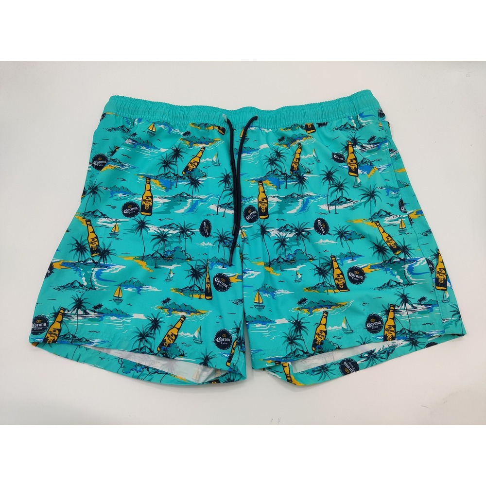 Corona Extra Mens Swim Trunks Turquoise Tropical Beer Print Board Shorts 2XL